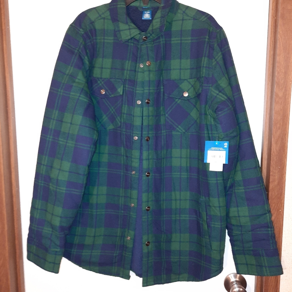 BOYS ARIZONA  FLEECE LINED JACKET,  GREEN AND NAVY PLAID SIZE XL 18/20